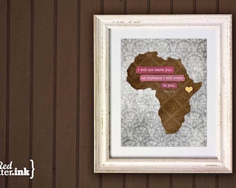 Adoption Wall Print - Africa (brown, yellow, pink/blue/green, gray)  John 14:18 - 8 x 10 Print