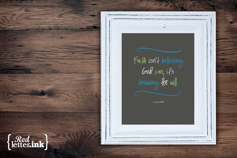 Wall Art LifePrints Knowing He Will grey, green, teal, white Isaiah 26:4 8 x 10 Print image 1