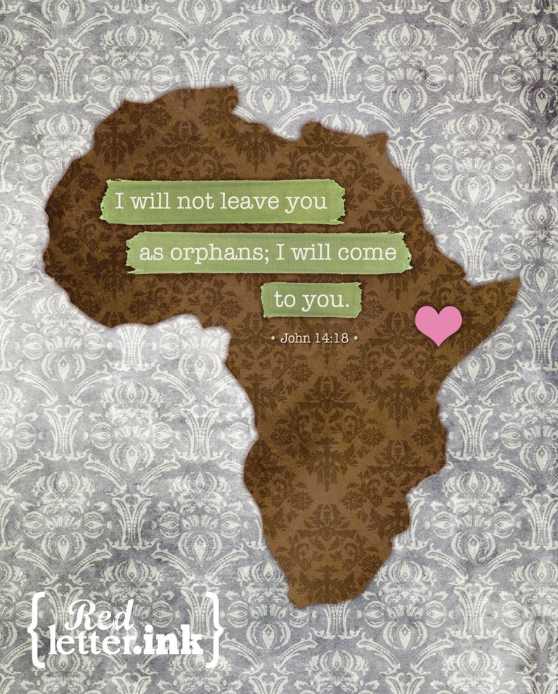 Adoption Wall Print Africa brown, yellow, pink/blue/green, gray John 14:18 8 x 10 Print image 4