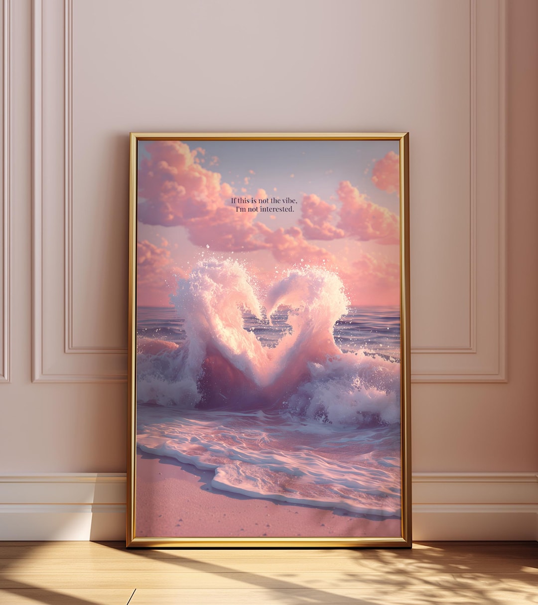 If This is Not the Vibe Wall Art – Ocean Waves, Heart Print, Pink Beach ...