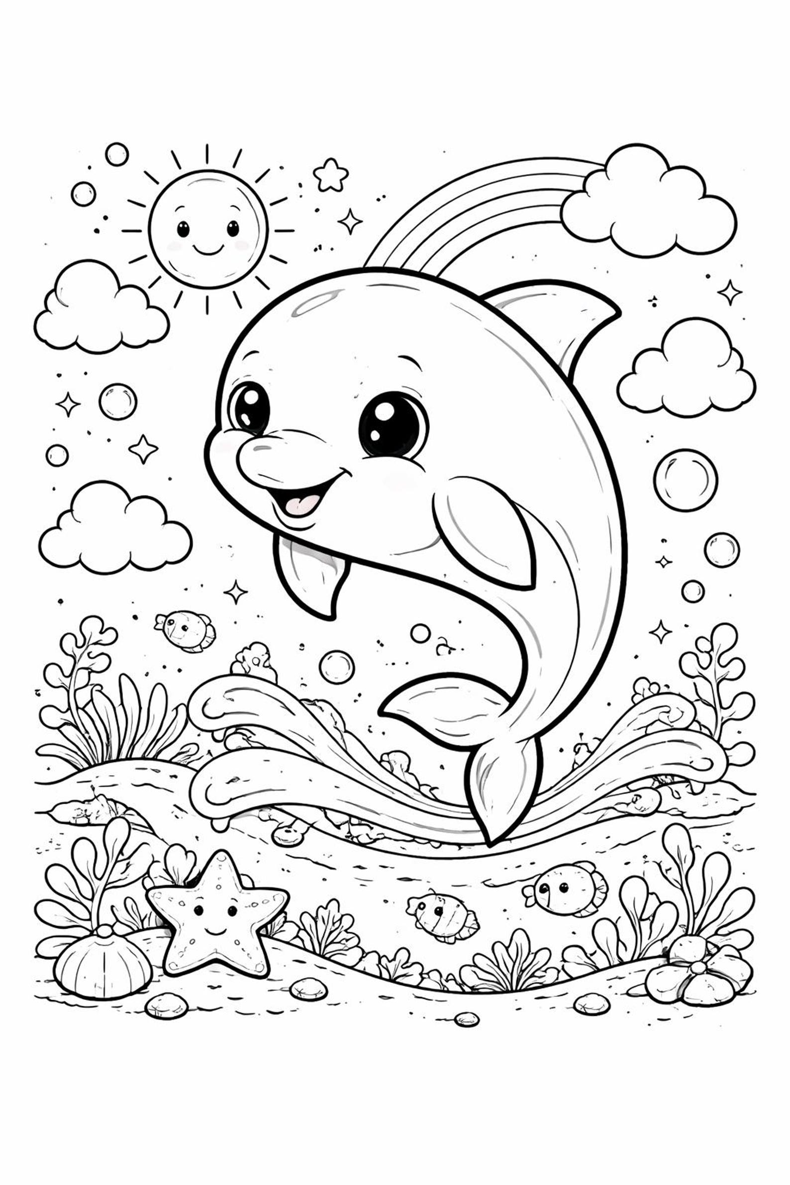 Dolphin Coloring Page for Kids | Ocean Animal Art (PDF & PNG Download ...