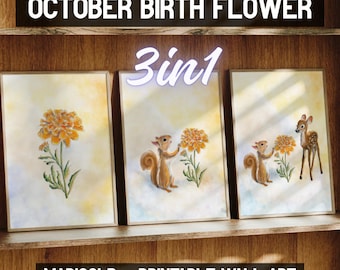 October Birth Flower painting| Marigold Print | Custom Valentines day gift | Digital PNG