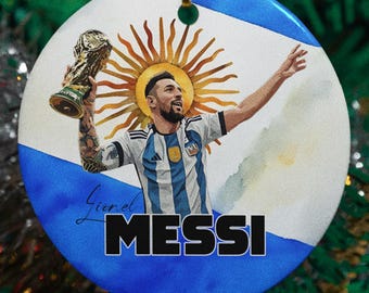 Messi World Champion Ornament, Argentina Soccer Fans Custom Gift Christmas Tree Decor, Personalized Gift Sports Xmas Ceramic Ornament