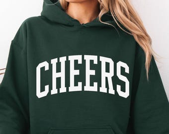 Cheers Sweatshirt Collegiate Crewneck Unisex Cozy Holiday Top Forest Green Sweater