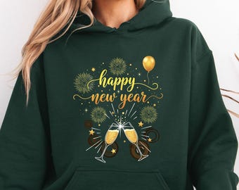 Happy New Year Champagne Toast Sweatshirt or Hoodie, Festive NYE Fireworks Party Top