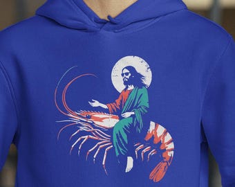 Funny Christian Meme T-Shirt, Jesus Riding Shrimp Graphic Tee