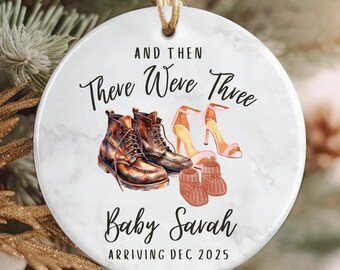 And Then There Were Three Ornament, Pregnancy Reveal Gift 2025, Baby Announcement Keepsake