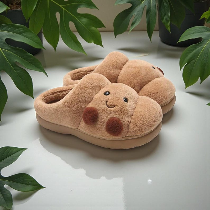 Cute Plush Smiley Face Slippers Cozy Fuzzy House Shoes Warm Indoor ...