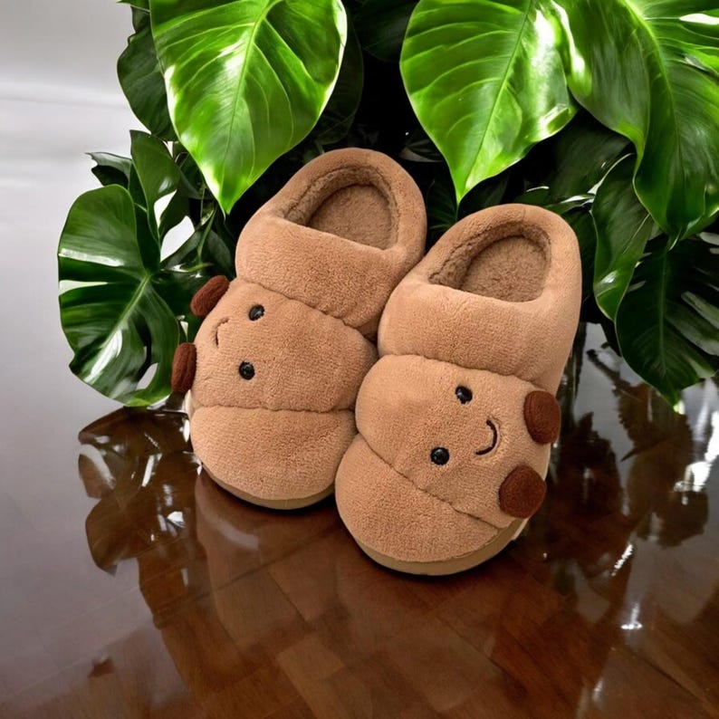Cute Plush Smiley Face Slippers Cozy Fuzzy House Shoes Warm Indoor ...