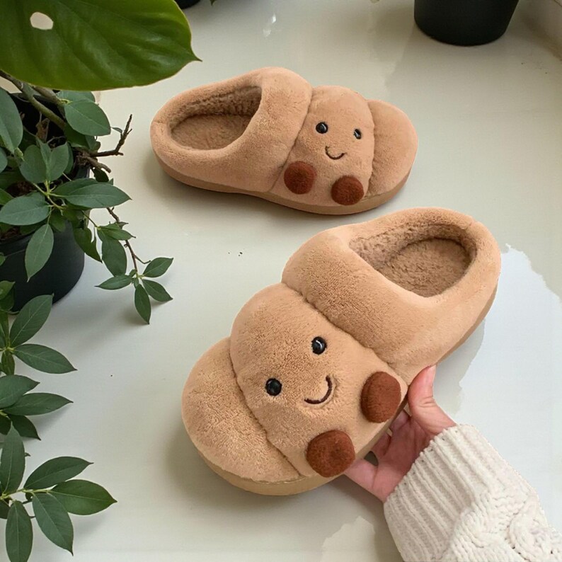 Cute Plush Smiley Face Slippers Cozy Fuzzy House Shoes Warm Indoor ...
