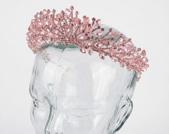 Pale Light Rose Pink Marquise Crystal Bridal Headband,silver  display picture 1