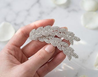 Bridal Hair Comb Set of 2, Crystal Leaf Rhinestone Wedding Hair Comb, Silver Pavé Bridal Headpiece, Prom Hair Comb, Bridesmaid Hair Comb
