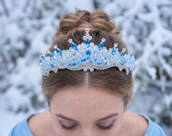Blue Crystal Tiara, Sapphire Opal Bridal Crown, Something Blue Wedding Headpiece, Bridal Tiara, Pageant Crown, Prom Crown, Ice Queen Crown