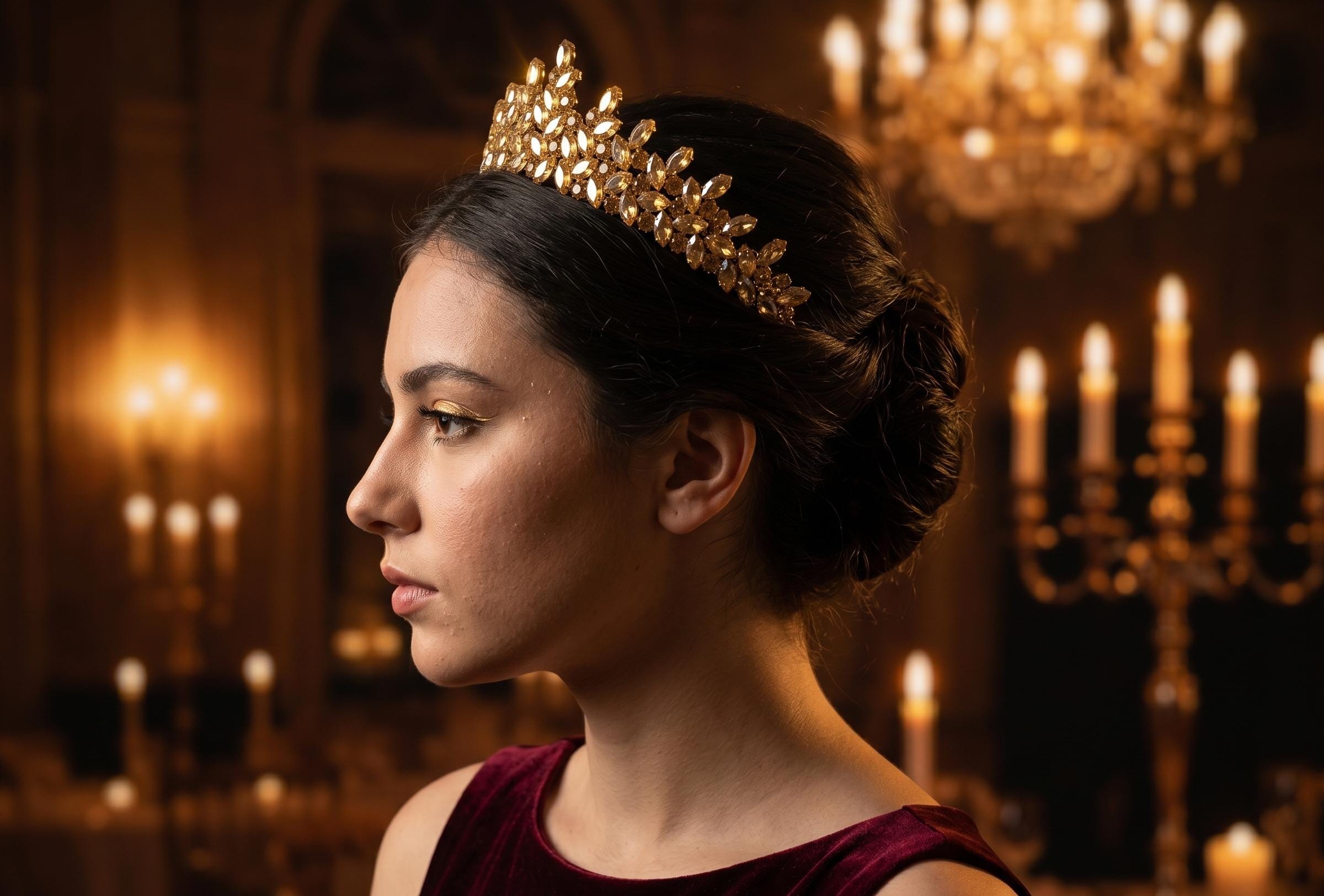 Gold Crystal Bridal Tiara, Champagne Rhinestone Wedding  display picture 3
