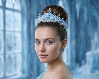Blue Crystal Tiara, Sapphire Opal Bridal Crown, Something Blue Wedding Headpiece, Bridal Tiara, Pageant Crown, Prom Crown, Ice Queen Crown
