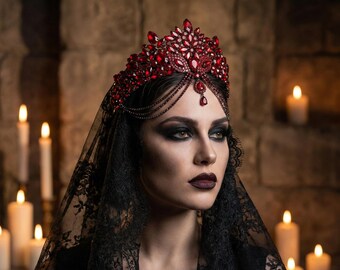 Dark Ruby Red Garnet Crystals Vampire Queen Bat Gothic 