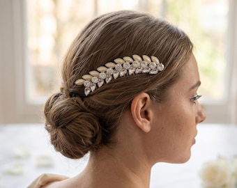 Bridal Hair Comb Set of 2, Gold Leaf Pearl Crystal Wedding Hair Comb, Rhinestone Bridal Headpiece, Boho Hair Comb Bride, Prom Hair Comb