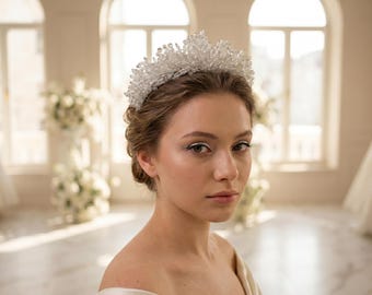 Bridal Crown Royal, Crystal Wedding Tiara, Ice Queen Headpiece, Bridal Headpiece, Pageant Crown, Prom Tiara, Fairy Tale Bridal Crown