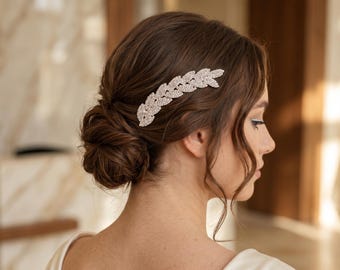 Bridal Hair Comb Set of 2, Crystal Leaf Rhinestone Wedding Hair Comb, Silver Pavé Bridal Headpiece, Prom Hair Comb, Bridesmaid Hair Comb