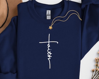 Faith Sweatshirt, Faith Gift, Christian Sweatshirt, Faith Cross Sweatshirt, Christian Gift, Love and Grace,  Vertical Cross Sweatshirt