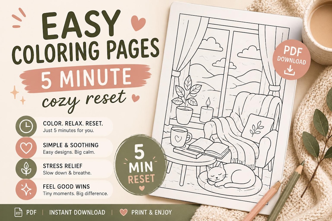 Adult Coloring Pages for Stress Relief 5 Minute Easy Cozy