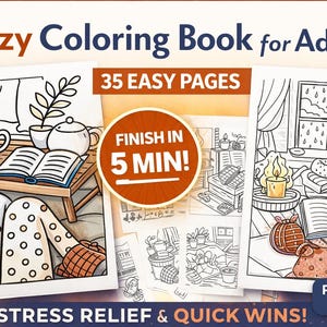 Páginas para colorear sin reglas para adultos / Dibujos para colorear de interiores acogedores y fáciles / PDF para una actividad creativa y relajante