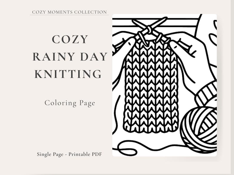 Cozy Knitting Coloring Page – Rainy Day Hygge Hobby (digital Download ...