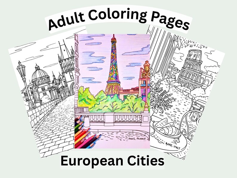 European City Coloring Pages for Adults - Cozy Travel Printable ( Rome ...