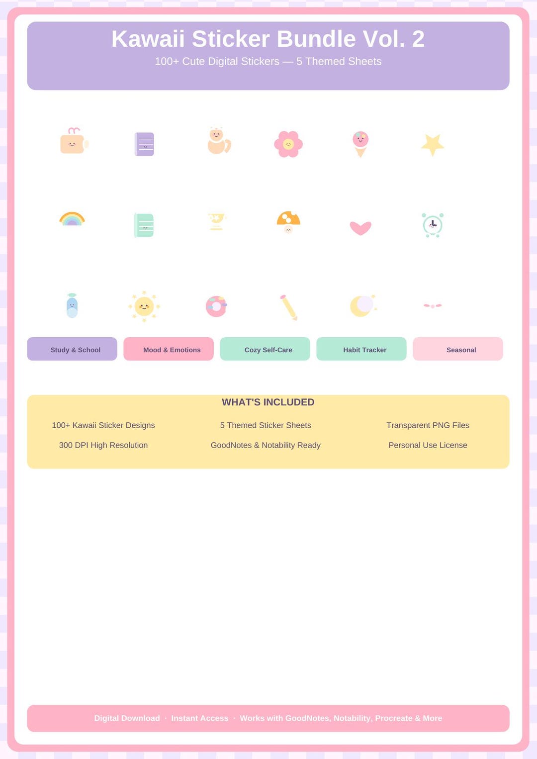 100+ Kawaii Digital Stickers, Goodnotes Stickers, Cute Planner Stickers ...