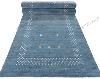 Blue Gabbeh Wool Runner Rug | Handmade Tribal Hallway Rug