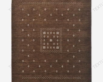 Chocolate Brown Handwoven Gabbeh Wool Area Rug 4x6 6x9 7x10 9x12 Minimal Tribal Modern Floor Rug for Living Room Bedroom Dining Space Rug
