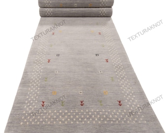 Handwoven Grey Wool Runner Rug | Minimalist Gabbeh Design