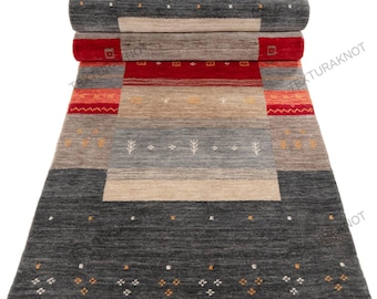 Handmade Wool Runner Rug: Multicolor Gabbeh Tribal Design