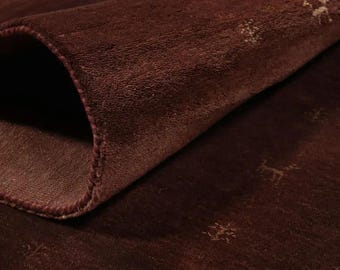 Tappeto Gabbeh in lana tessuto a mano / Tappeto tribale minimalista marrone