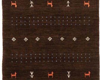 Handwoven Gabbeh Wool Rug | Dark Brown Tribal Carpet