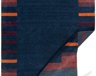 Handmade Gabbeh Wool Rug: Navy, Rust, Tribal Border