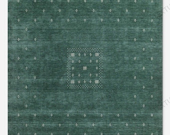 Pale Moss Green Handwoven Gabbeh Wool Area Rug 6x9 8x10 9x12 10x14 Minimal Tribal Modern Rug for Living Room Bedroom Neutral Home Decor