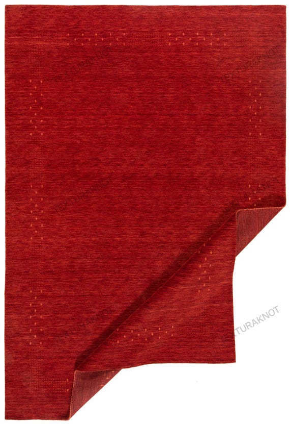 Handmade Deep Red Wool Gabbeh Rug - Textured Solid Design