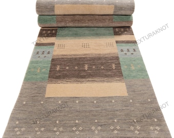 Handmade Wool Runner Rug, Neutral Beige Green Gabbeh Design