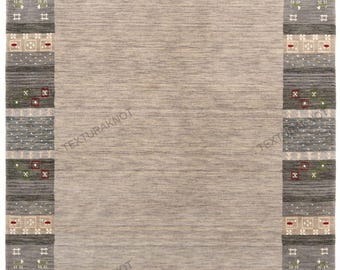 Handwoven Grey Wool Gabbeh Rug: Minimal Tribal Design