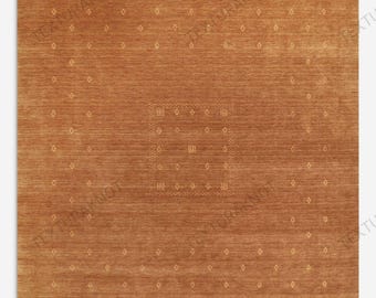 Terracotta Handwoven Gabbeh Wool Rug 5x8 6x9 8x10 9x12 10x14 with Diamond Motifs Framed Border Pattern Medallion Modern Luxury Area Rug