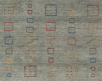 Grey Gabbeh Handloom Wool Rug: Modern Geometric Tribal Decor