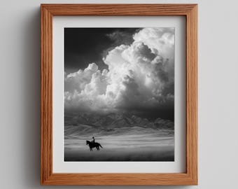 Thunderstorm Clouds Over Prairie: Vintage Western Landscape Art (Digital Download)