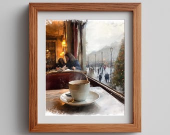 Cozy Coffee Shop Watercolor Art Print (Digital Download)