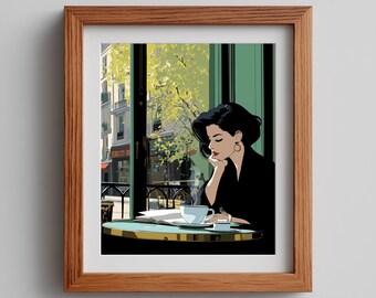 Cafe Woman Art Print: 80s Style Illustration (Digital Download)