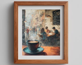 Anime Coffee Shop Art Print: Moody Urban Cafe Scene (Digital Download)