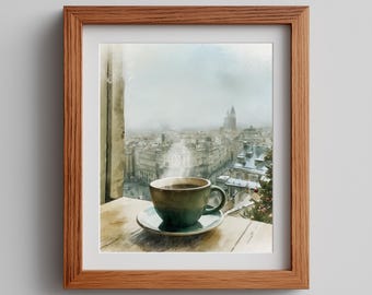 Winter Coffee Watercolor Art: Cozy Christmas Mug (Digital Download)