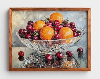Cranberries and Oranges Still Life: Vintage Fruit Art Print (Digital Download)