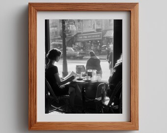 Vintage Bistro Photography Print: Moody Black and White Scene (Digital Download)
