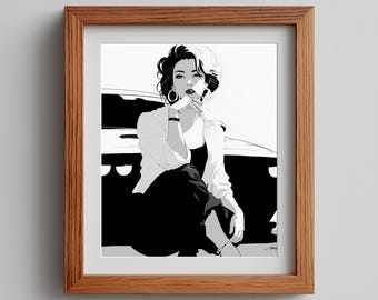80s Glam Woman Portrait: Retro Fashion Art Print (Digital Download)
